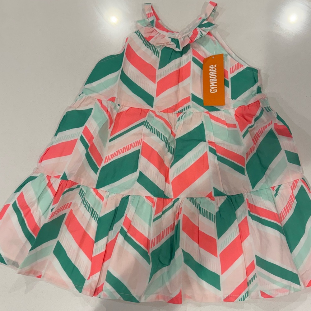 Gymboree Kids Colorful Chevron Pattern Green and Coral Dress New w/ tag size 4